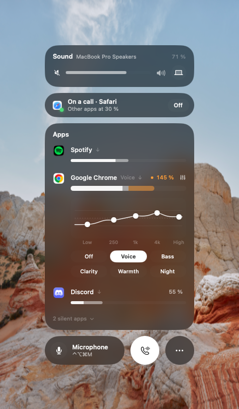 The HelloTune panel in Liquid Glass